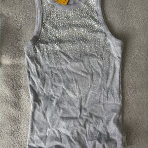 Gray Tank Top with Silver Rhinestones